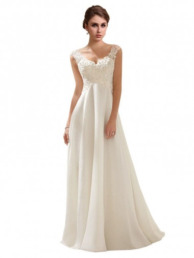 Ivory V-Neck Sleeveless Low Back A-Line Wedding Dress Windon