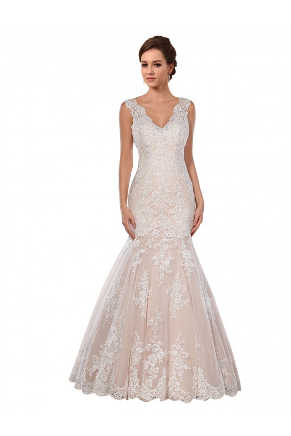 Ivory & Champagne V-Neck Sleeveless Mermaid Modern Wedding Dress Windon
