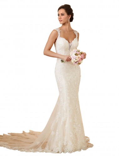 Ivory Sweetheart Sleeveless Keyhole Back Mermaid Modern Wedding Dress Windon
