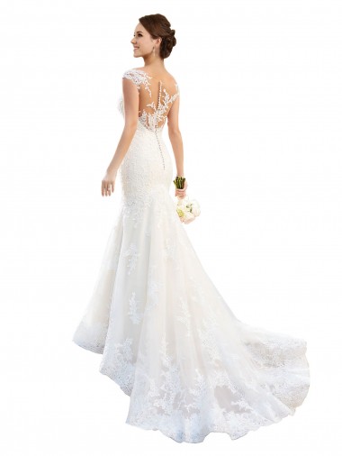 White Illusion Neck Cap Sleeves Mermaid Wedding Dress Windon
