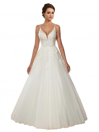 Ivory Spaghetti Straps Sleeveless Ball Gown Boho Wedding Dress Windon