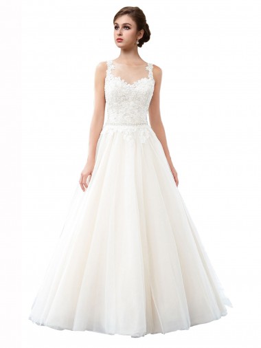 Ivory Illusion Neck Sleeveless A-Line Beach Wedding Dress Windon
