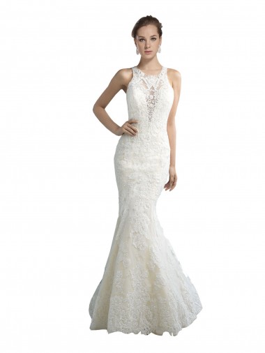 Ivory Illusion Neck Sleeveless Mermaid Beach Wedding Dress Windon