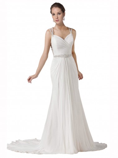 White Sweetheart Sleeveless Sheath Beach Wedding Dress Windon