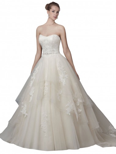 Ivory Strapless Sleeveless Low Back Ball Gown Wedding Dress Windon