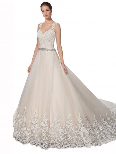 Ivory & Champagne Sweetheart Sleeveless A-Line Wedding Dress Windon