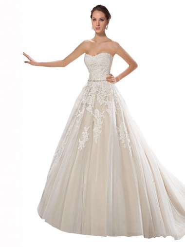 Ivory & Champagne Strapless Sleeveless A-Line Wedding Dress Windon