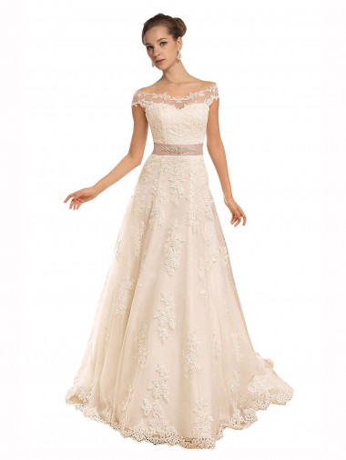 Ivory Off the Shoulder Sleeveless A-Line Beach Wedding Dress Windon
