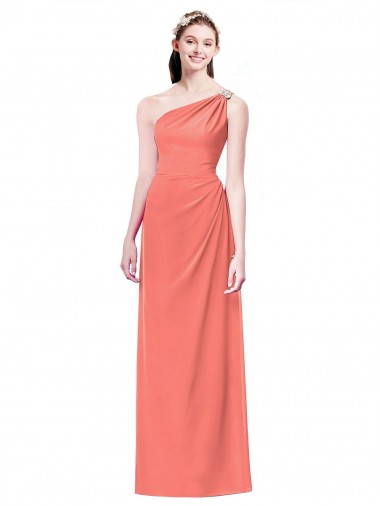 Coral One Shoulder Sleeveless A-Line Bridesmaid Dress Windon