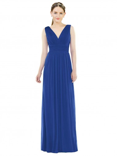 Royal Blue V-Neck Sleeveless A-Line Bridesmaid Gowns Windon