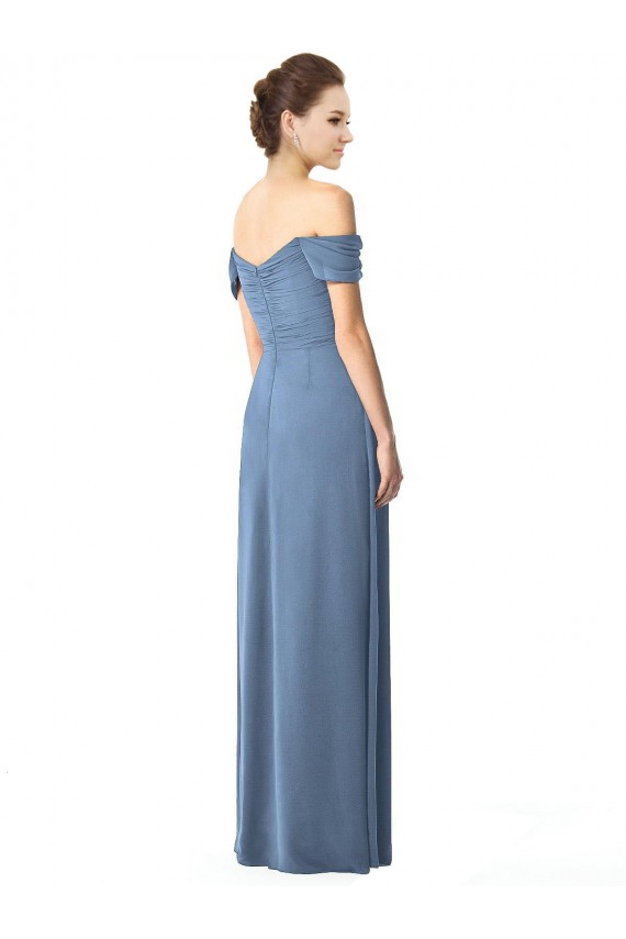 Dusty Blue Off the Shoulder Cap Sleeves A-Line Bridesmaid Dress Windon