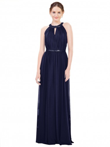 Dark Navy High Neck Sleeveless A-Line Bridesmaid Dress / Formal Dress Windon
