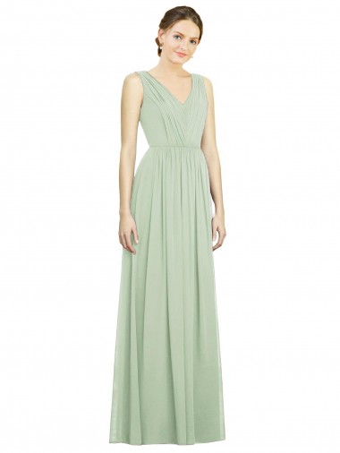Sage V-Neck Sleeveless V-Back A-Line Bridesmaid Dress Windon