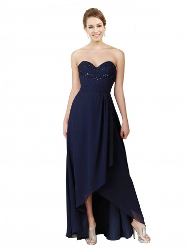 Dark Navy Sweetheart Sleeveless A-Line High Low Bridesmaid Dress Windon