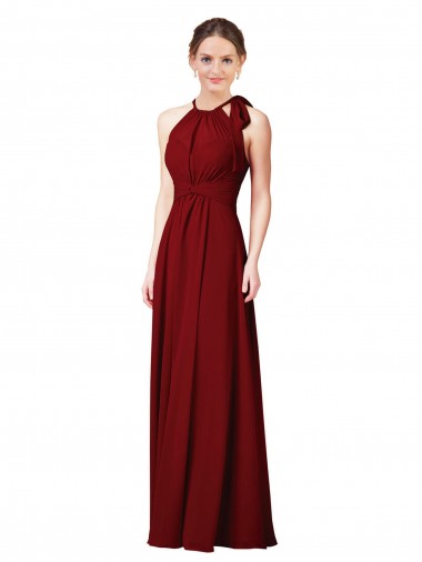 Burgundy Halter Neck Sleeveless Sheath Bridesmaid Dress Windon