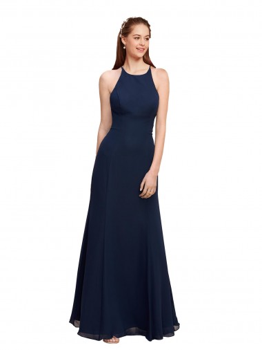 Dark Navy High Neck Sleeveless Mermaid Prom Dress / Bridesmaid Dress Windon