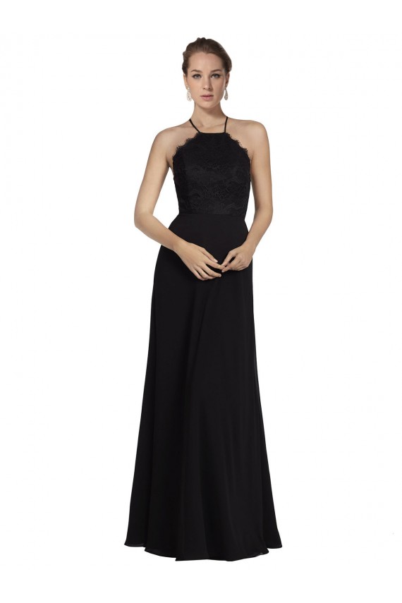 Black Halter Neck Sleeveless Keyhole Back A-Line Bridesmaid Gown Windon