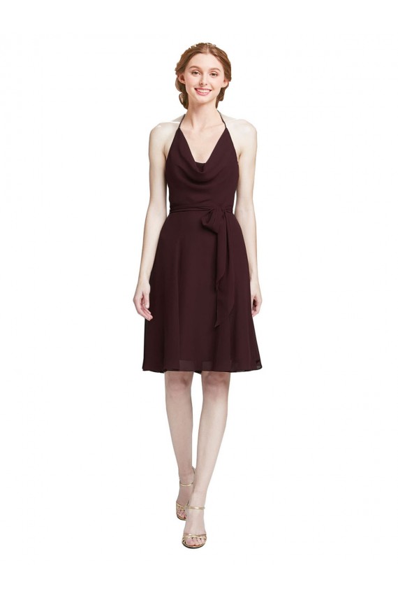 Burgundy Gold Halter Neck Sleeveless A-Line Bridesmaid Dress Windon