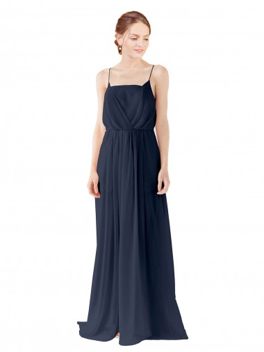 Dark Navy Spaghetti straps Sleeveless Open Back A-Line Bridesmaid Dress / Evening Gowns Windon