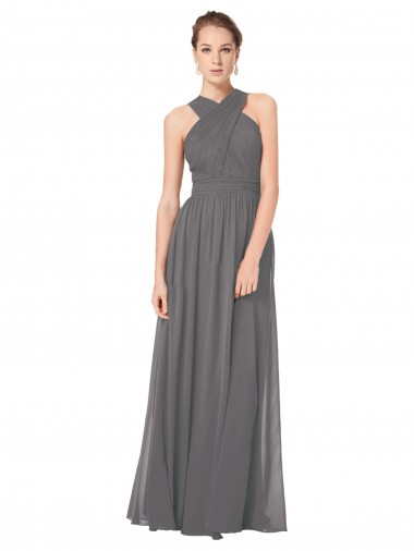 Stormy Silver Halter Neck Sleeveless Keyhole Back A-Line Bridesmaid Dress Windon