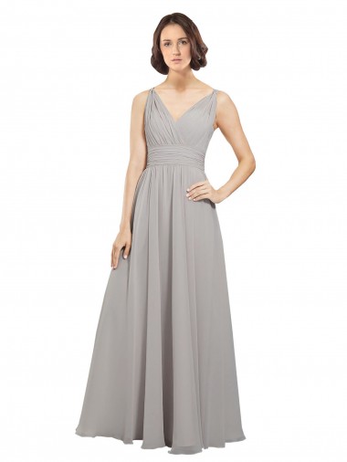 Oyster Silver V-Neck Sleeveless V-Back A-Line Bridesmaid Dress Windon