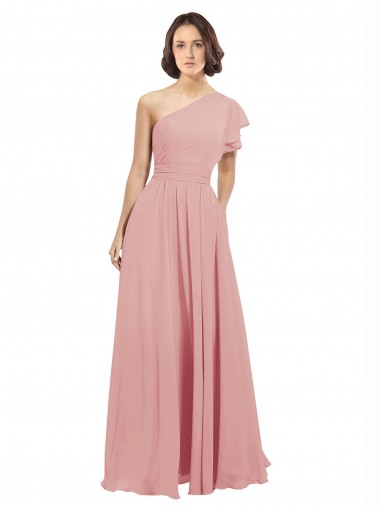 Bliss Pink One Shoulder Sleeveless A-Line Bridesmaid Dress / Evening Dress Windon