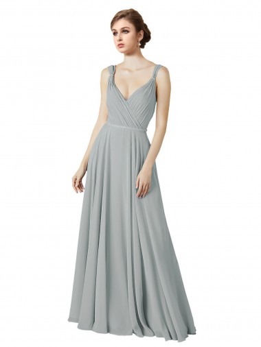 Silver V-Neck Sleeveless A-Line Bridesmaid Dress / Evening Dress Windon