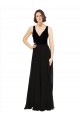 Black V-Neck Sleeveless V-Back Soft Chiffon & Velvet A-Line Prom Dress / Bridesmaid Dress Windon