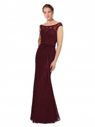 Burgundy Gold Bateau Neck Cap Sleeves Sheath Bridesmaid Dress Windon