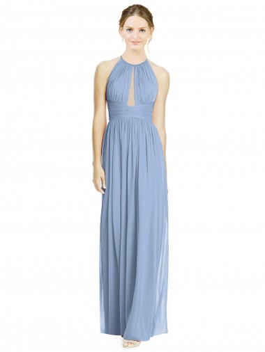 Dusty Blue Halter Neck Sleeveless A-Line Wedding Party Dress Windon