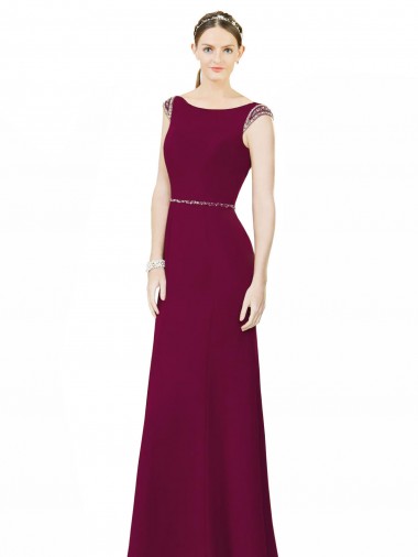 Burgundy High Neck Sleeveless Low Back A-Line Bridesmaid Dress Windon