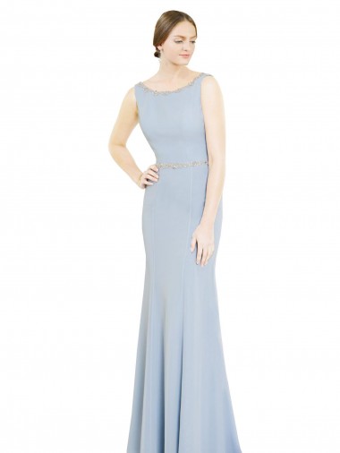 Light Sky Blue High Neck Sleeveless Low Back A-Line Bridesmaid Dress Windon