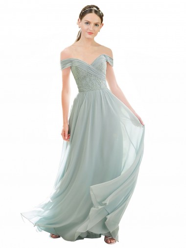 Sea Glass Off the Shoulder Cap Sleeves A-Line Bridesmaid Dress Windon