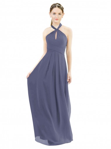Silver Stone Halter Neck Sleeveless Low Back A-Line Bridesmaid Dress Windon