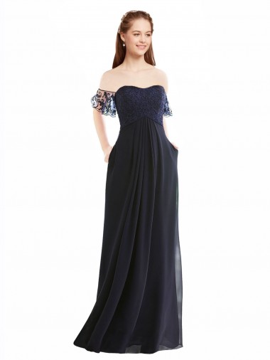 Dark Navy V-Neck Cap Sleeves A-Line Formal Dress / Bridesmaid Dress Windon