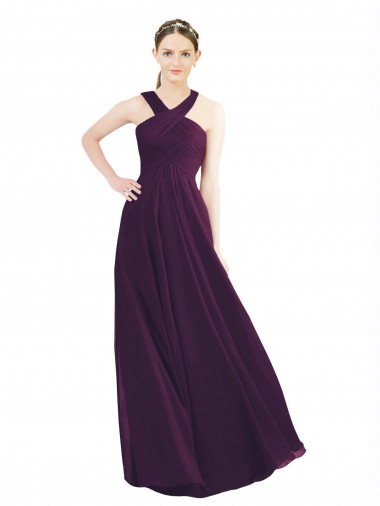 Grape Halter Neck Sleeveless A-Line Bridesmaid Dress Windon
