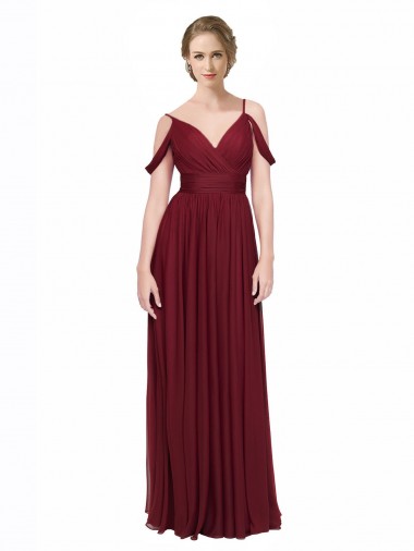 Burgundy Spaghetti Straps Sleeveless Low Back A-Line Bridesmaid Dress / Evening Dress Windon