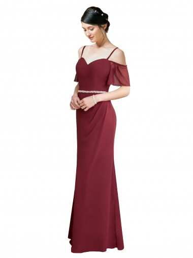 Burgundy Sweetheart Cold Shoulder Low Back A-Line Bridesmaid Dress Windon