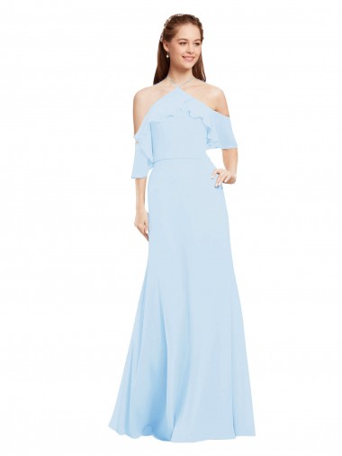 Light Sky Blue Halter Neck Cold Shoulder A-Line Formal Dress / Bridesmaid Dress Windon
