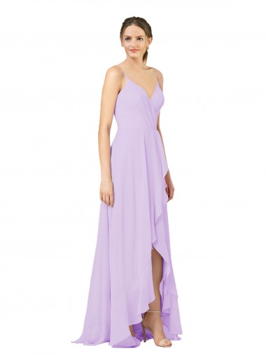 Lilac V-Neck Sleeveless Open Back Sheath High Low Bridesmaid Dress Windon