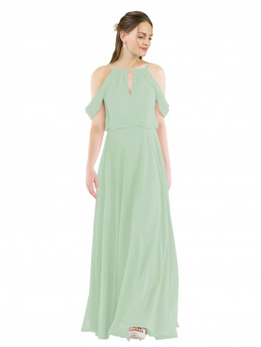 Sage Off the Shoulder Sleeveless Sheath Bridesmaid Dress Windon