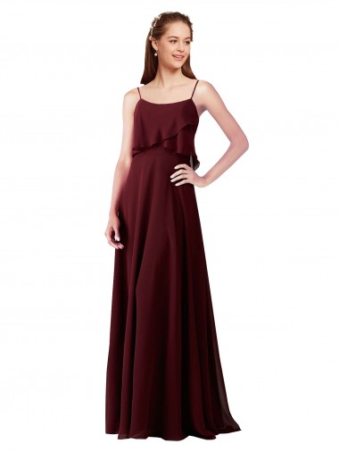 Burgundy Gold Spaghetti Straps Sleeveless A-Line Bridesmaid Gowns Windon