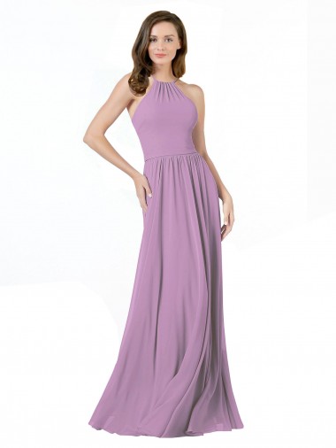 Dark Lavender Halter Neck Sleeveless A-Line Bridesmaid Dress Windon