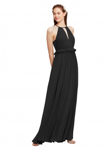 Black Halter Neck Sleeveless Keyhole Back Sheath Bridesmaid Dress Windon