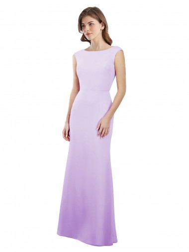 Lilac Round Neck Cap Sleeves Open Back Column Bridesmaid Dress Windon