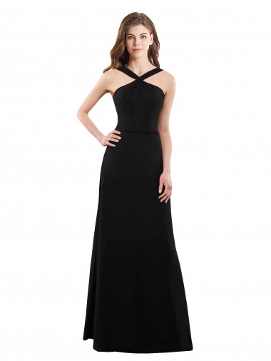 Black Halter Neck Sleeveless Open Back A-Line Bridesmaid Dress Windon