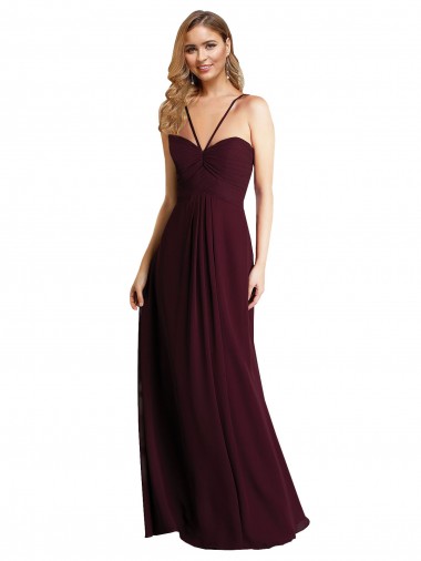 Burgundy Gold Spaghetti Straps Sleeveless Keyhole Back A-Line Wedding Party Dress Windon