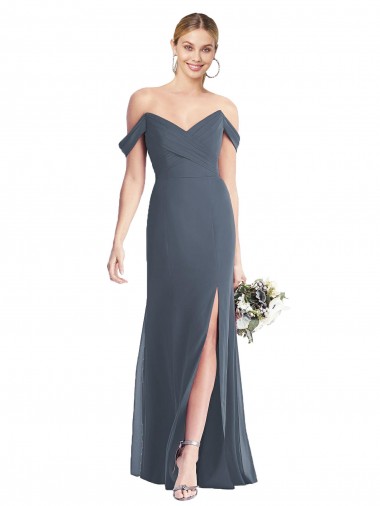 Silver Stone Off the Shoulder Sleeveless Open Back Trumpet Bridesmaid Dress Windon