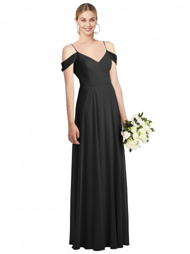 Black Spaghetti Straps Cold Shoulder A-Line Semi Formal Evening Dress / Bridesmaid Dress Windon