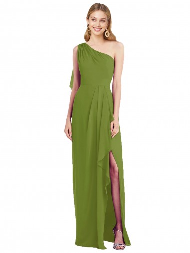 Olive Green One Shoulder Sleeveless Trumpet Bridesmaid Dress Windon
